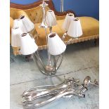 Jenny Powell Collection - Pair of Interiors 1900 model MC2P8MN brushed metal hanging light fittings,