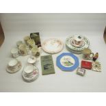 Mixed collection of Enoch Wedgwood 'Davenport' plates, coronation mugs and cups, cigarette cards,