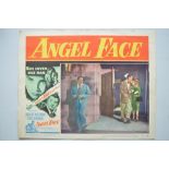 Original Angel Face lobby card movie poster, starring Robert Mitchum and Jean Simmons. Good