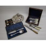 Mixed collection of EPNS and silver plate items, inc. a set of Mother of Pearl handled cased