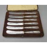 Geo.V butter knives with hallmarked Sterling silver handles and EPNS blades, by Henry Greaves,