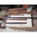 Drawing board, boxwood scale ruler, four T squares etc, (8)