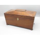 Mahogany tea caddy, missing bowl, H16cm W30cm D15cm