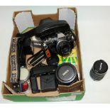 Olympus OM10 35mm camera with 1-1.850mm lens, Olympus OM Winder 2 and other accessories including