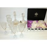 Six Stuart led crystal liqueur decanters Edinburgh crystal desserts bowls (cased) and other