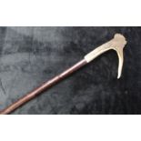 Walking stick with cherry shank and red deer antler crook, L136cm