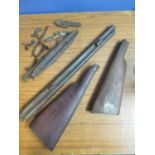 Various parts for a C19th percussion cap sporting gun including 21 1/4 inch barrels, stock forend,