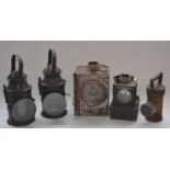 Five railway signal lamps, 3 incomplete/housings only