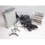 Xbox 360 console, 2 controllers, 14 games, Xbox 360 Kinect (power plug missing)