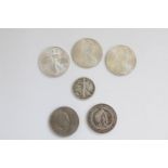 US 2003 Liberty 1oz fine silver dollar, 1943 Liberty half dollar. two Maria Thaler restrikes and two