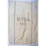Large wartime German canvas sack stamped with Eagle and Swastika. H108 x W69cm