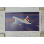 FAREWELL CONCORDE. Duplicate print by Philip E. West. Signed by artist. 87-88/ 710. 71cmx51cm.