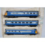 Tri-Ang OO gauge Blue Pullman 3 car electric train model with power car, coach and dummy car. Models