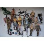 Collection of unboxed 12" and 10" action figures and accessories, no makers marks visible to include