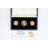 Royal Mint 1988 UK Gold Proof Set of Two Pounds, Sovereign and Half Sovereign, all encapsulated with
