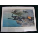 "Hellcat Fury" framed print by Robert Taylor, depicting the attack on the Japanese base at Tuck.