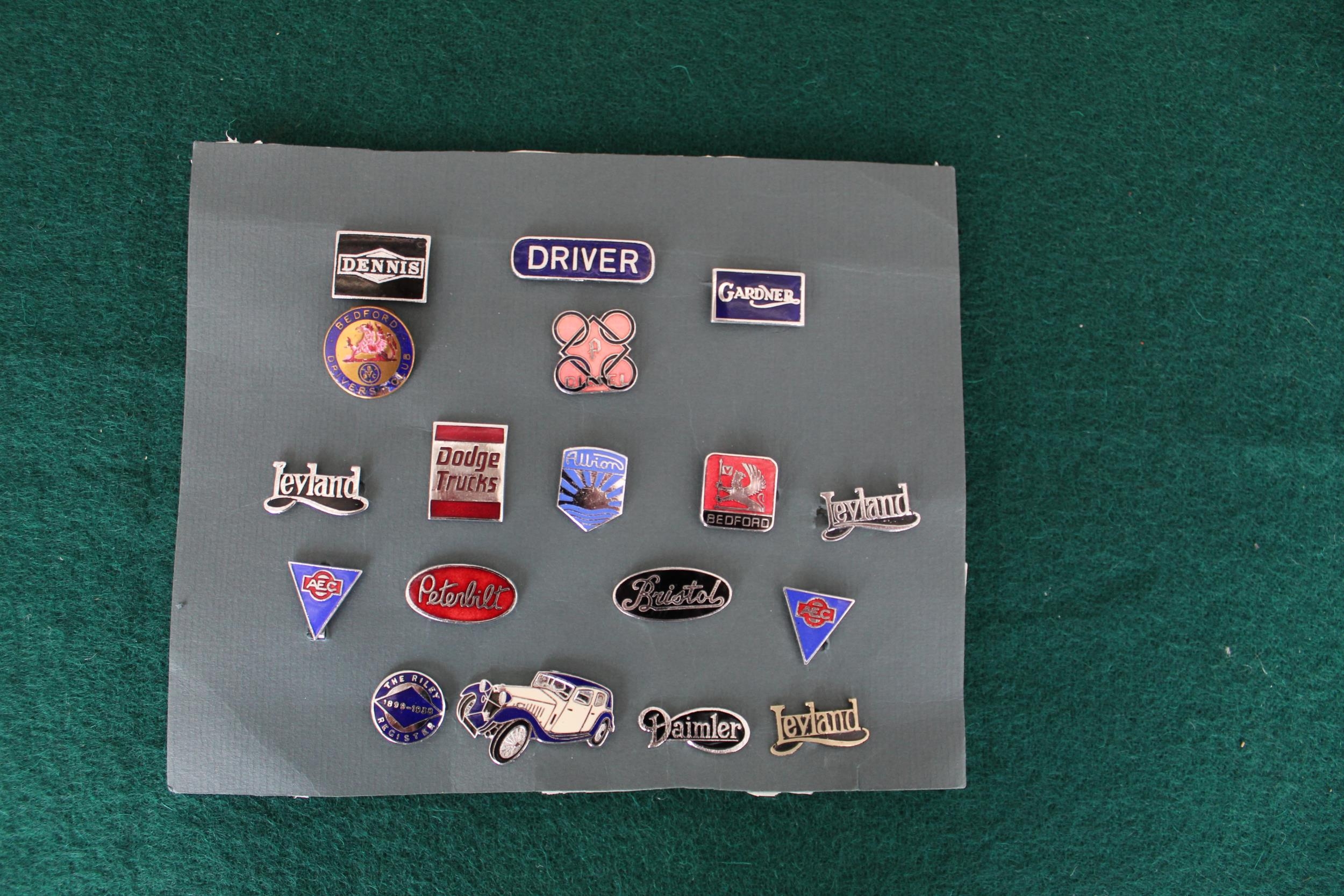 Eighteen various lapel badges inc. Gardner, Dennis, Leyland, Bristol, etc.