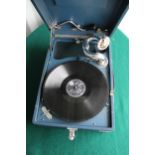 HMW portable gramophone and collection of 78 records