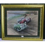 A.J. Holsheimer (b.1938); 'Racing at Brooklands' watercolour and pencil, signed and dated 1998,