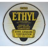 Circular plate steel enamel advertising sign for Ethyl Gasoline Corporation New York, D61.2cm