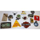 Car bumper badges - Vintage chrome and yellow AA 7C41403 & 0T38246, yellow AA RAC, Caravan Club,