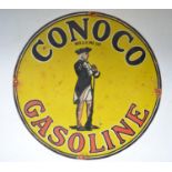 Plate steel enamel advertising sign for Conoco Gasoline. D61cm