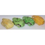Four Sadler car tea pots 2 green with chrome and 2 yellow