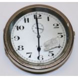 Swiss - C20th 8 day dashboard car clock, Arabic silvered dial with subsidiary seconds, chrome plated