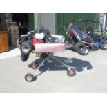 Go Kart with two Honda GX160 5.5 engines, on mobile three wheel work stand, with spare tires