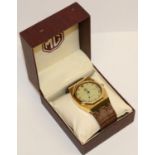 MGB Roadster gold plated quartz wristwatch with date, signed champagne coloured