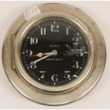 Swiss - C20th 8 day dashboard car clock, Arabic black enamel dial, chrome plated case numbered Prov.