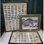 Two sets of cigarette cards - Wills Military Motors and Ogdens Motor Races, framed as one,