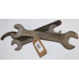 Two Rolls-Royce open end spanners, 11/16-13/16 and 1/2-6/16 and a Rolls-Royce hook spanner (3)