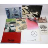 Collection of brochures/posters inc. 348 Ferrari, Ford V8 1936, Triumph 2000, E-type poster,