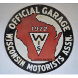 Circular plate steel enamel advertising sign for Wisconsin Motorists Assn, D55.6cm