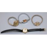 Buren - lady's gold cased hand wound wristwatch, gold tone dial with Arabic silvered chapter ring,