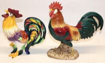 Two brightly painted ceramic figures of cockerels: Beswick model 1892, H25cm; and Wedgwood, H22cm (