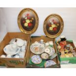 Quantity of ceramics, predominantly teaware; pair of late C20th floral oil paintings; bevel edged