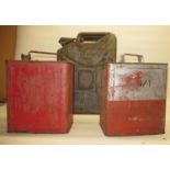 Mid C20th jerry can and with two civilian petrol cans