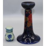 Moorcroft Pottery: Pomegranate pattern candlestick, A/F - repair to rim, H16.5cm; and a William