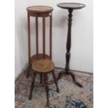Victorian Childs elm stool on four turned legs, an Edwardian mahogany jardiniere stand and a