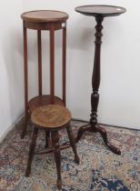 Victorian Childs elm stool on four turned legs, an Edwardian mahogany jardiniere stand and a