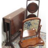 Edwardian mahogany Sutherland table, Victorian mahogany toilet mirror on serpentine base and a C20th
