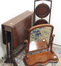 Edwardian mahogany Sutherland table, Victorian mahogany toilet mirror on serpentine base and a C20th