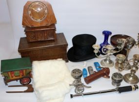 Group of assorted items, incl. Swift three draw telescope in leather case; Art Deco mantle clock