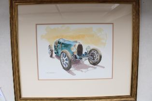 Ian McGowan (Br. Contemporary); Study of a Bugatti type 25 in French racing blue, watercolour,