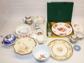 Crown Staffordshire Rangoon cake plate and slice (boxed), Victorian sucrier, Royal Worcester Evesham