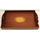 Large Geo.111 style rectangular tray, inlaid with central leaf, W72cm D46cm