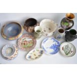 Collection of decorative vases, plates and other items to include Devon Pottery serving dish,