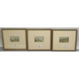 Three small Baxter type landscape prints, 6cm x 8cm (3)